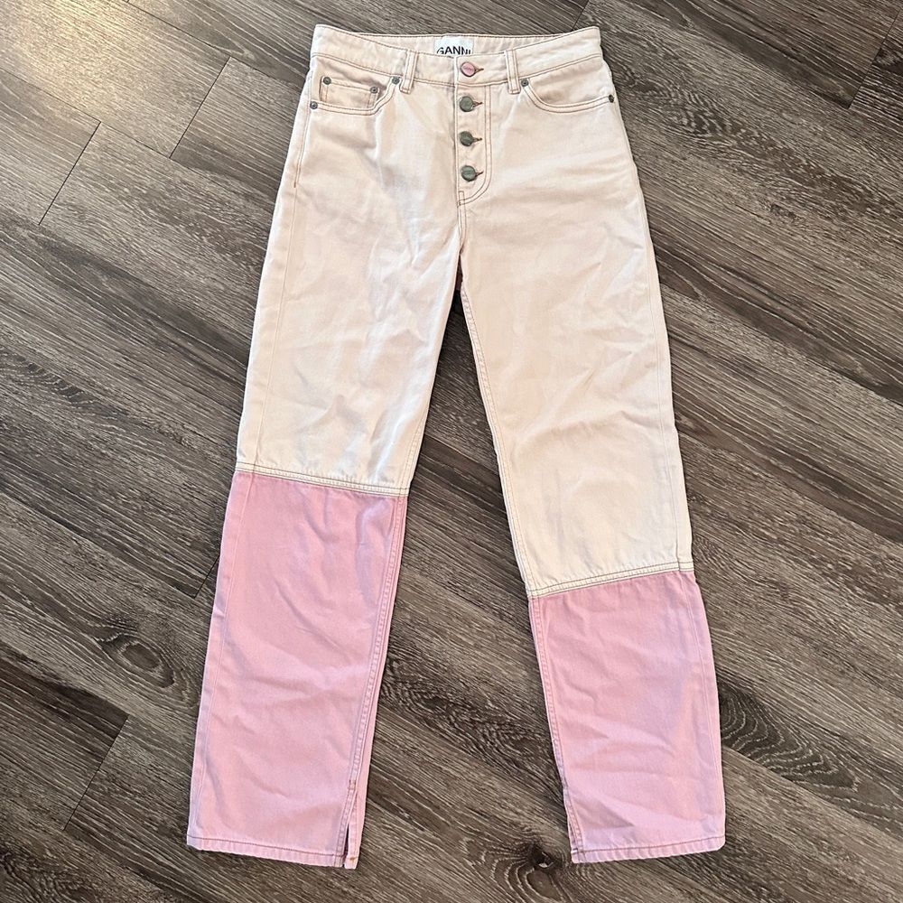 GANNI Pink Denim Core Lovy Straight-Leg Jeans